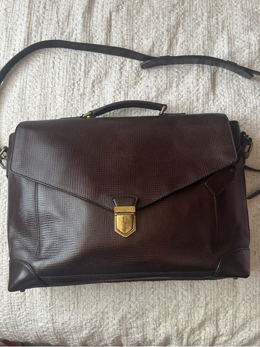 Coach Crosby Box Grain Leather Flap Briefcase Mahogany Brown Laptop Bag F70961